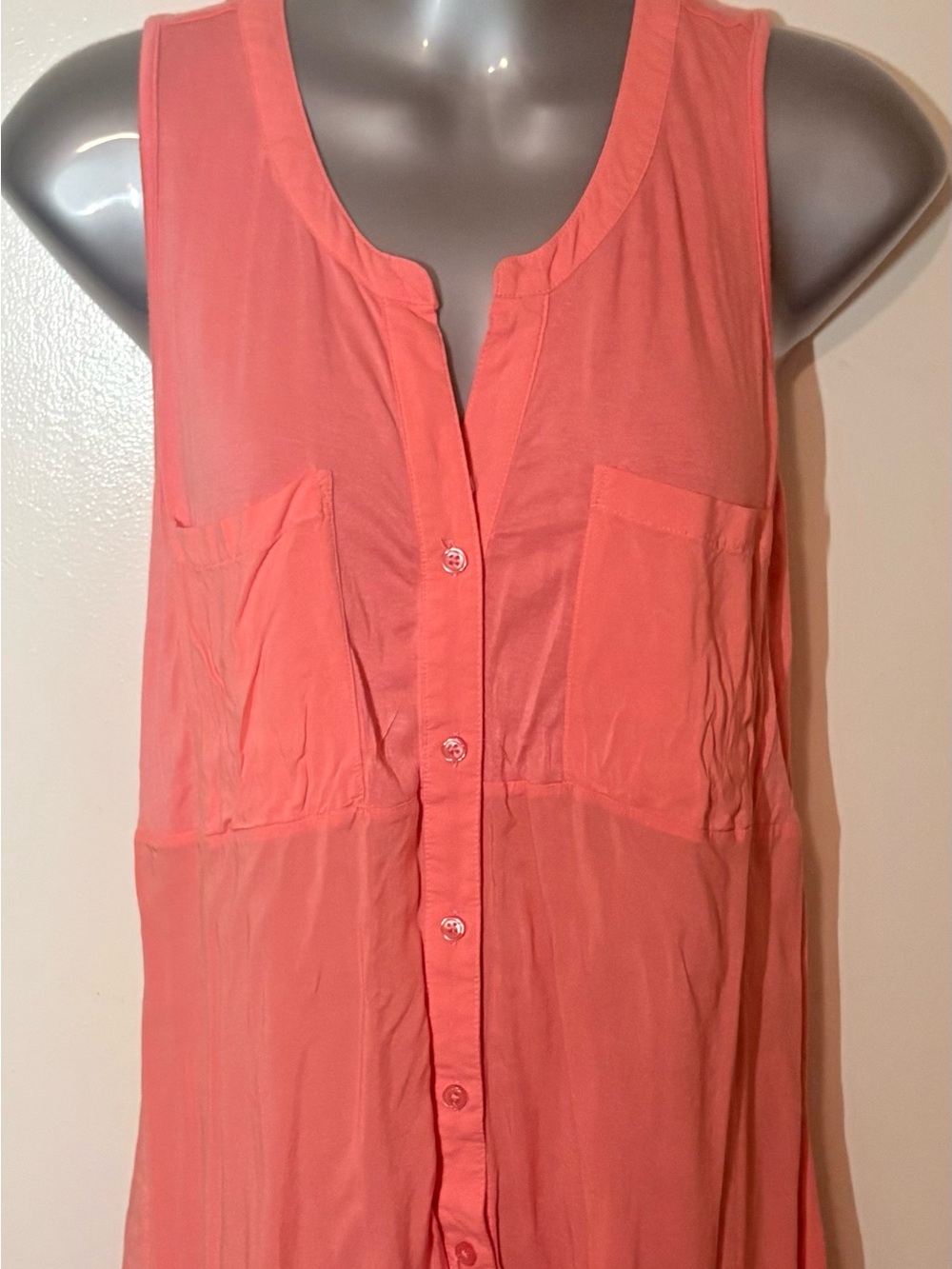 Converse Official Neon Orange Pink Button Down Tank With Cinched Back Size M